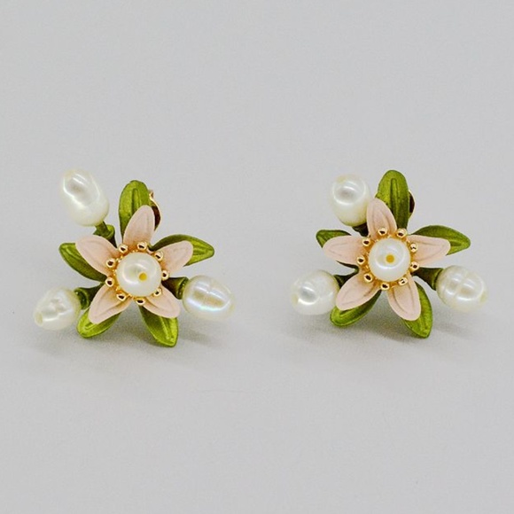 Jewelry - Orange Blossom Natural Pearls Silver Post Earrings
